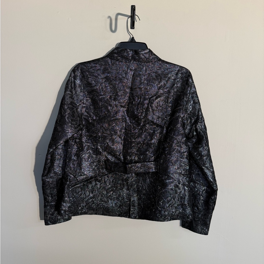 Laura Ashley Metallic Black Textured Button-Front Cropped Jacket Blazer - Small - Picture 4 of 5